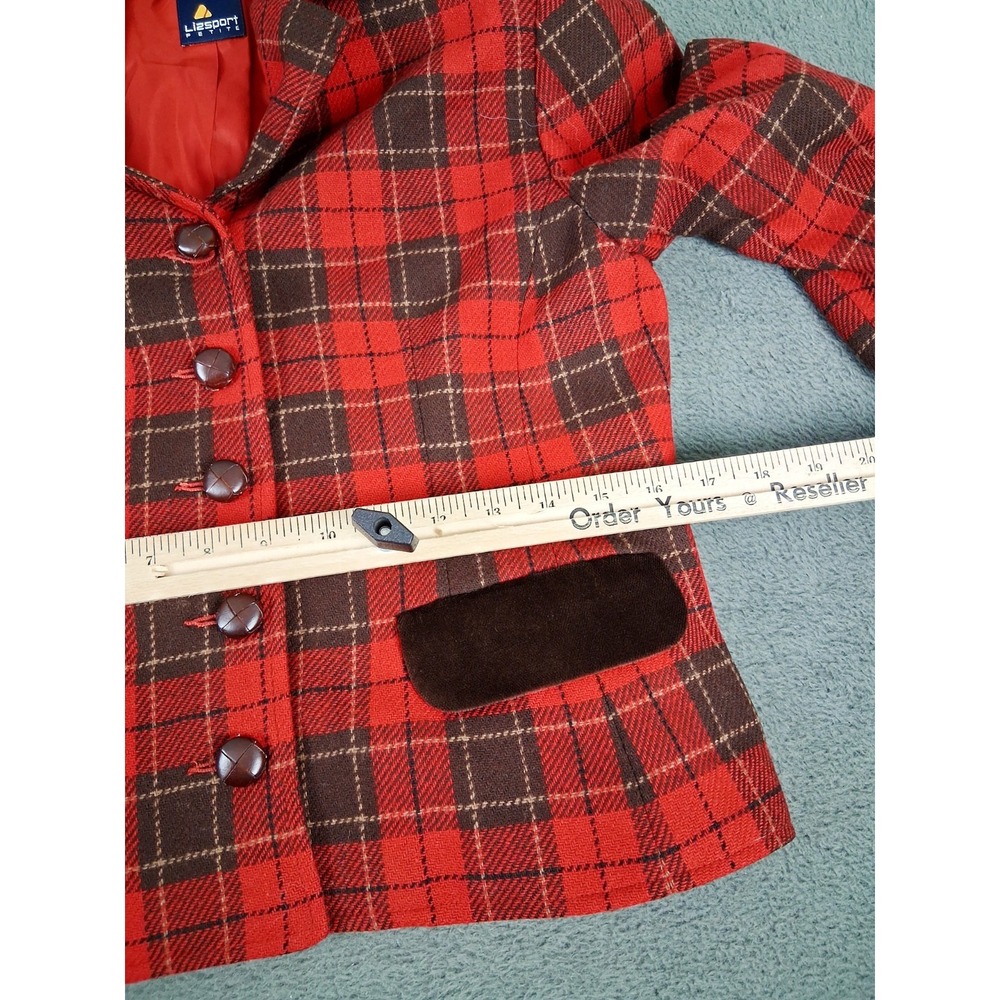Vintage Liz Sport Plaid Blazer Wool‎ Red Tartan Womens 6 Petite Tailored Short - Picture 7 of 13